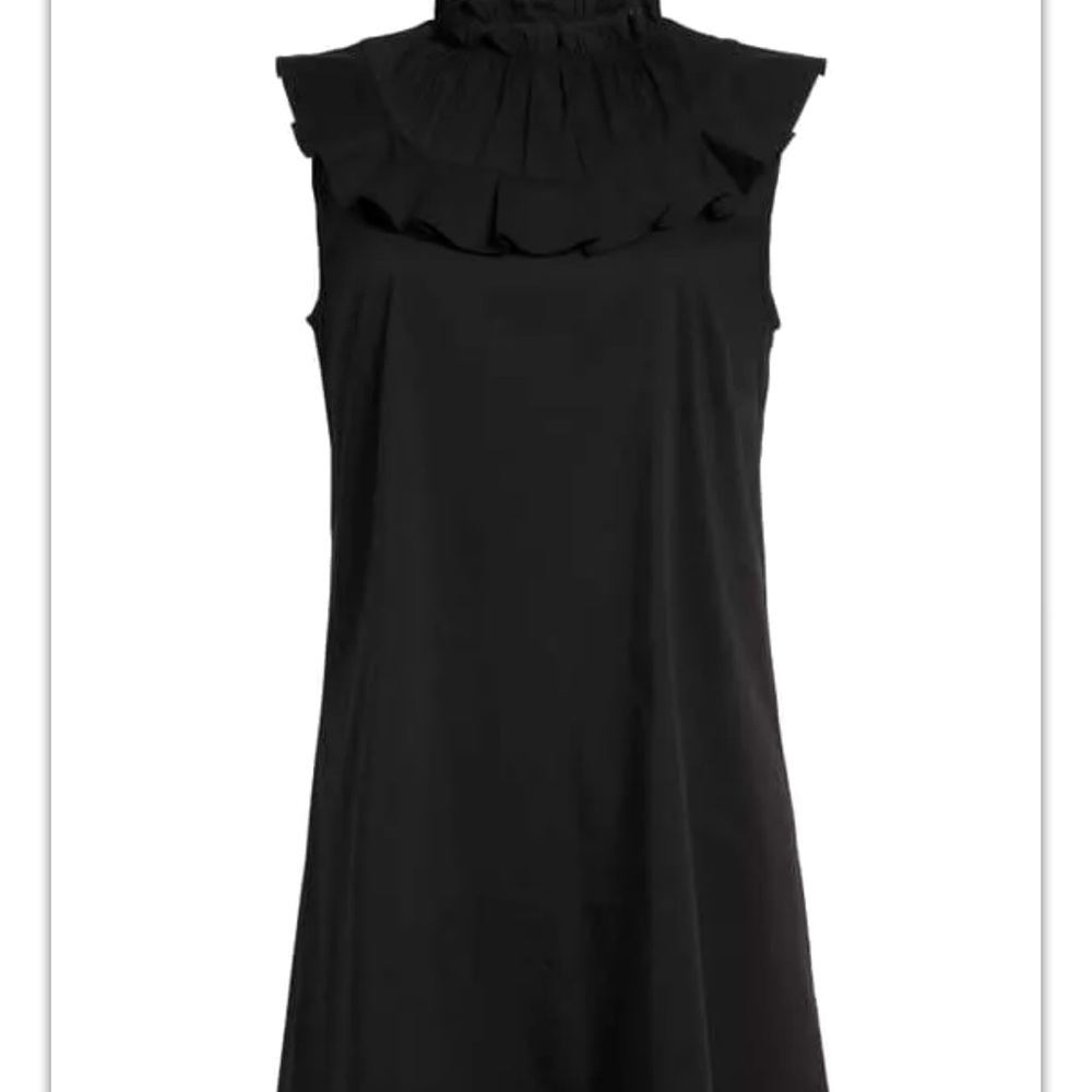 🆕 NWT HALOGEN VINTAGE Sleeveless RuffleYoke Shift Dress Black SZ:M $34 MRSP$79.